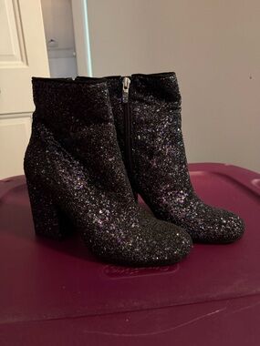Marc Fisher Black Glitter Ankle Boots with Multicolor Sparkle